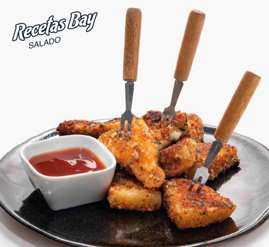 Provoleta apanada con Bay Biscuit